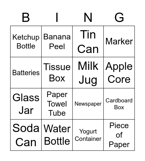 Recycling  Bingo Card