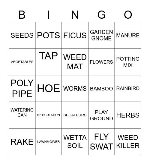 Garden Bingo Card