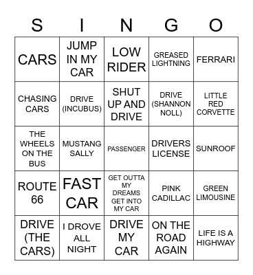 795 ON THE ROAD AGAIN Bingo Card