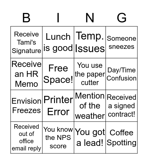 3rd Floor Bingo Card