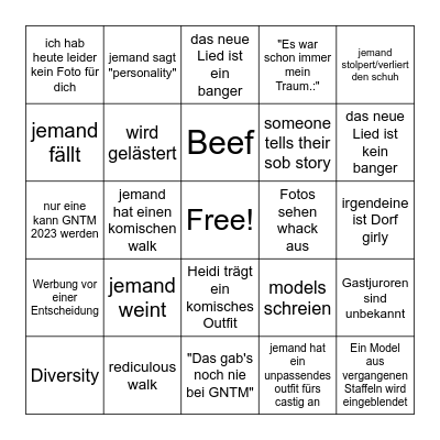 GNTM BINGO 2023 Bingo Card