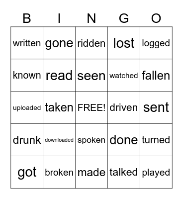 IRREGULAR VERBS (PAST SIMPLE & PAST PARTICIPLE) Bingo Card