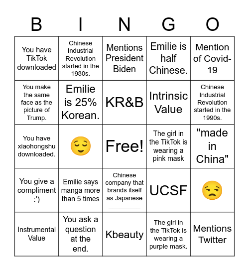 Free For All Bingo Card