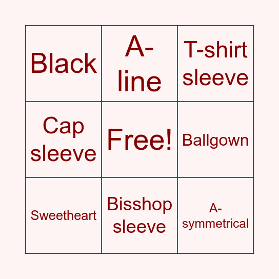 Fashion terminology Bingo Card