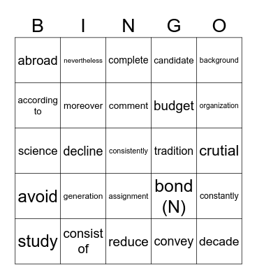 Untitled Bingo Card