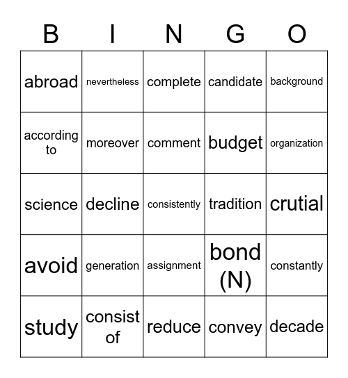 Untitled Bingo Card