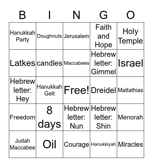 Hanukkah Bingo Card