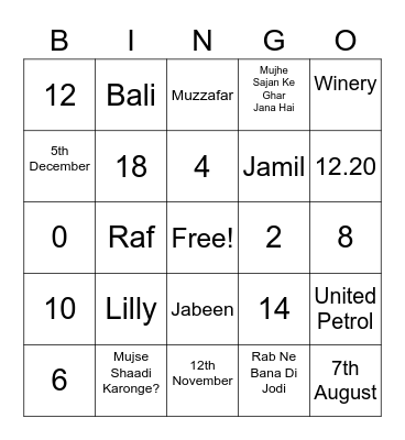 Mini Group Bingo Card