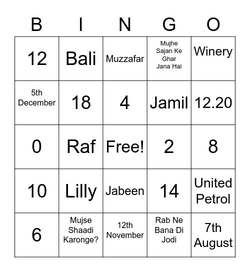 Mini Group Bingo Card