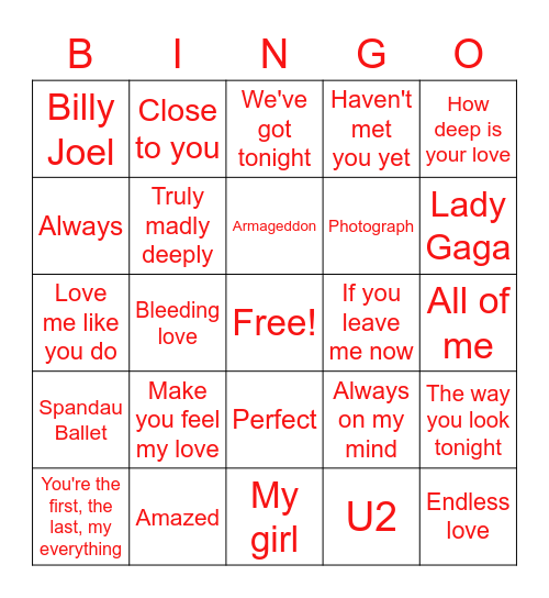 Love Bingo Card