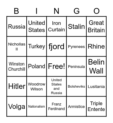 Europe Bingo Card