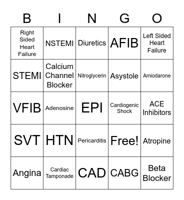 Cardiac Bingo Card