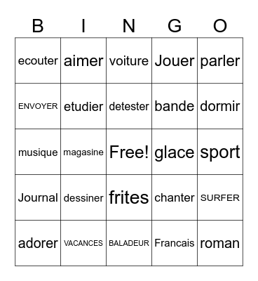 Likes and Dislikes-Intro to French Bingo Card