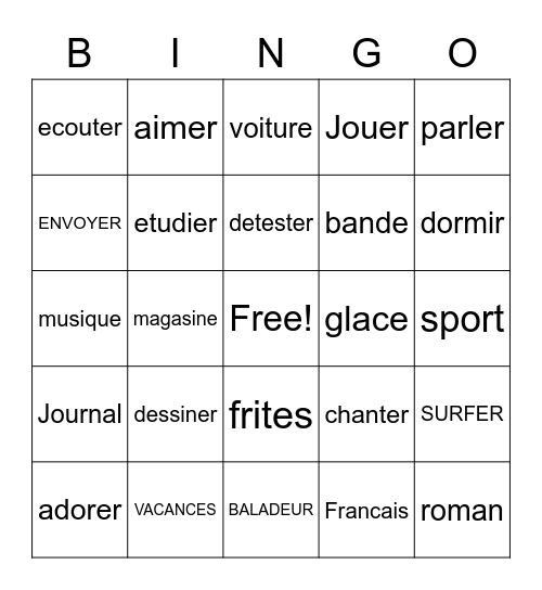 Likes and Dislikes-Intro to French Bingo Card