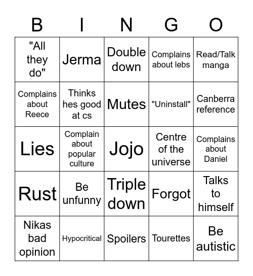 Nikas Bingo Card