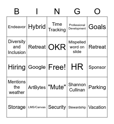 OIT All Hands 2/15/2023 Bingo Card
