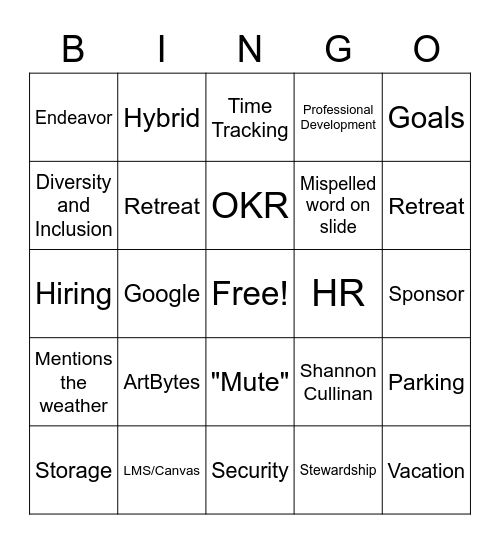 OIT All Hands 2/15/2023 Bingo Card