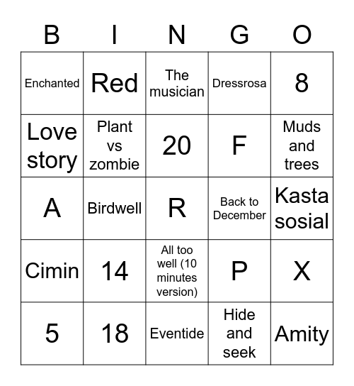 Bingonya FAY Bingo Card