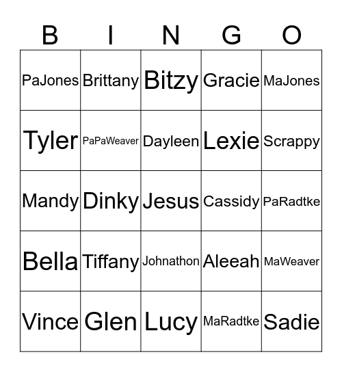 Christmas Family Bingo Card