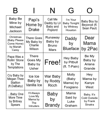 Baby Music Bingo Card