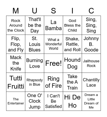 Early American Popular Music Bingo Card