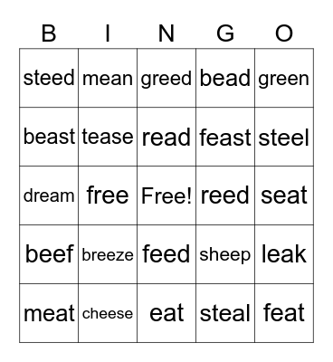 Long  spellings Bingo Card