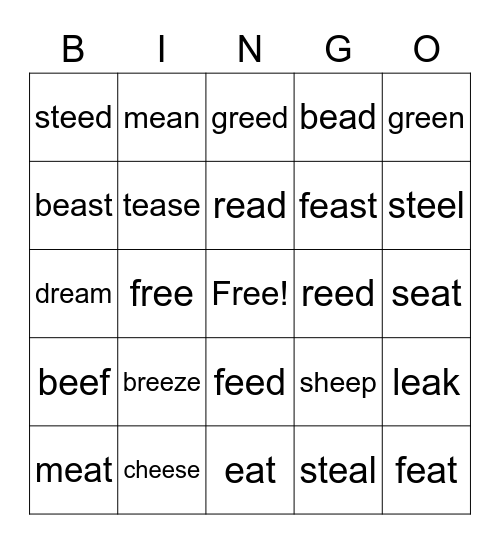 Long  spellings Bingo Card