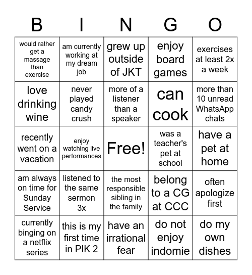 Bingo! Bingo Card