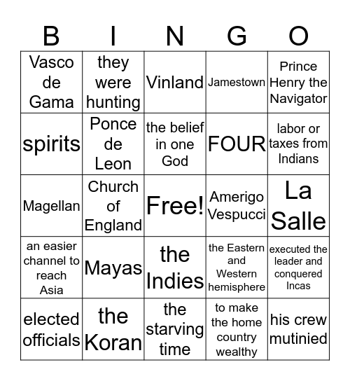 Semester Exam Review #1 Bingo Card