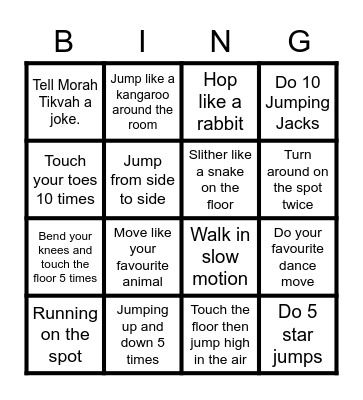 Exercise Bingo Card