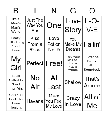 Love Song Bingo Card