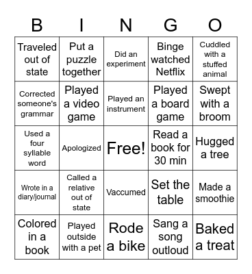 Long Weekend Candy Bingo Card