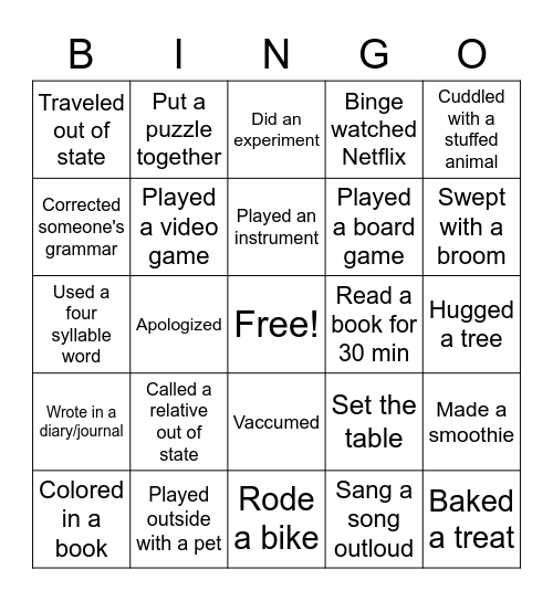 Long Weekend Candy Bingo Card