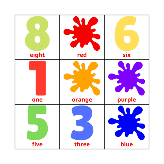 Numbers + Colors Bingo Card