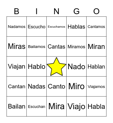 AR VERBS Bingo Card