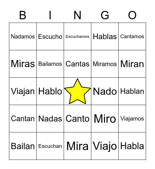 AR VERBS Bingo Card