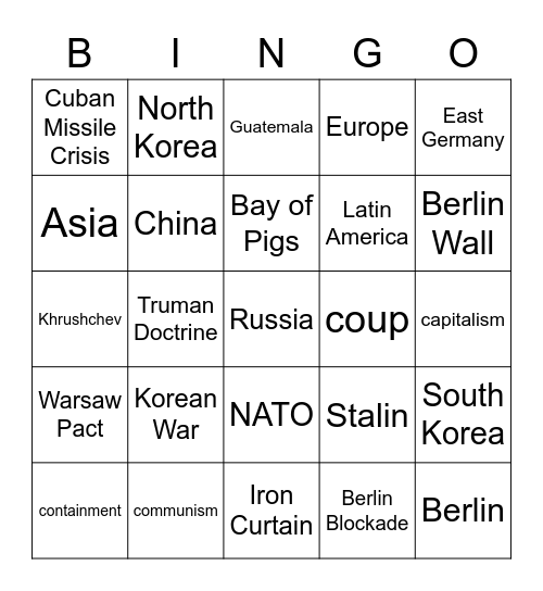 Early Cold War Bingo Card