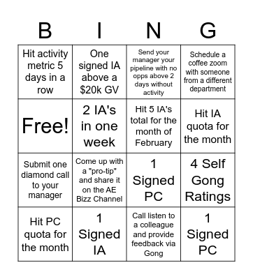 Sales Bing Bingo Card