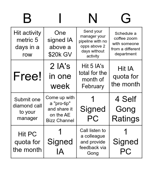 Sales Bing Bingo Card