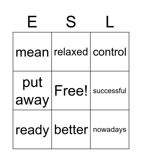 Unit 3 Vocabulary "Successful People" Bingo Card
