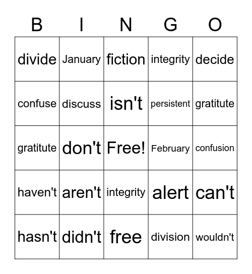 List 20 Bingo Card