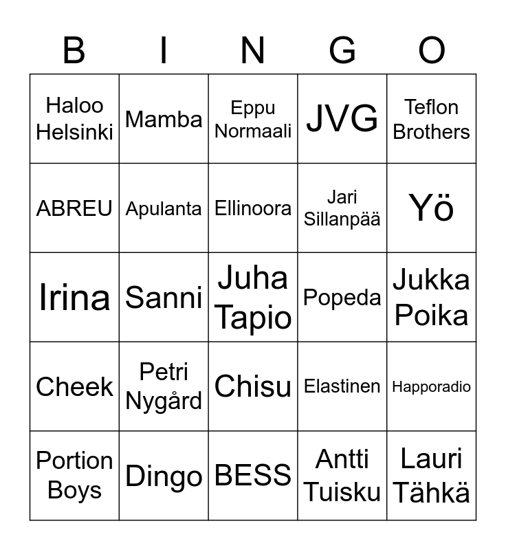 Musabingo 2 Bingo Card