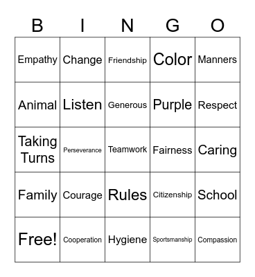 Words Bingo Card