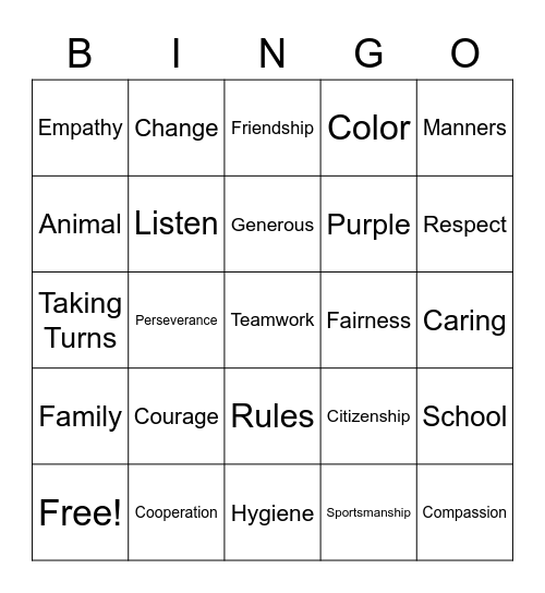 Words Bingo Card