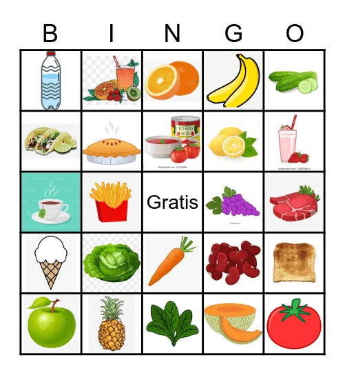 Comidas y bebidas Bingo Card