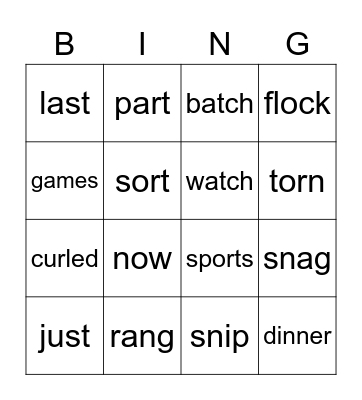 lesson 36 Bingo Card