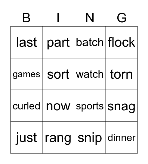 lesson 36 Bingo Card