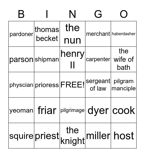 canterbury tales Bingo Card