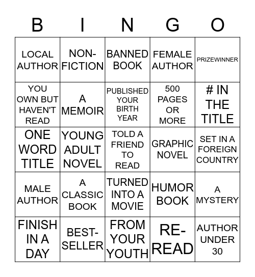 BHPL COZY UP WITH A GOOD BOOK BINGO Card