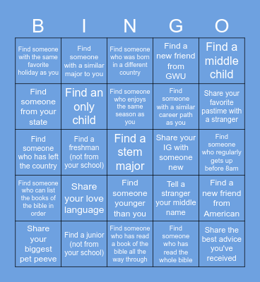 Student Bingo Card